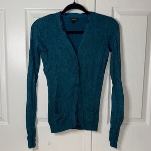 NWOT Danier Teal Blue Long Sleeve V-Neck Cardigan Sweater